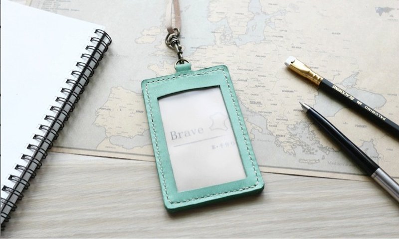 欧洲牛皮证件套  识别证 湖水绿  直/横式 附挂绳 免费刻字包装 - 证件套/卡套 - 真皮 绿色