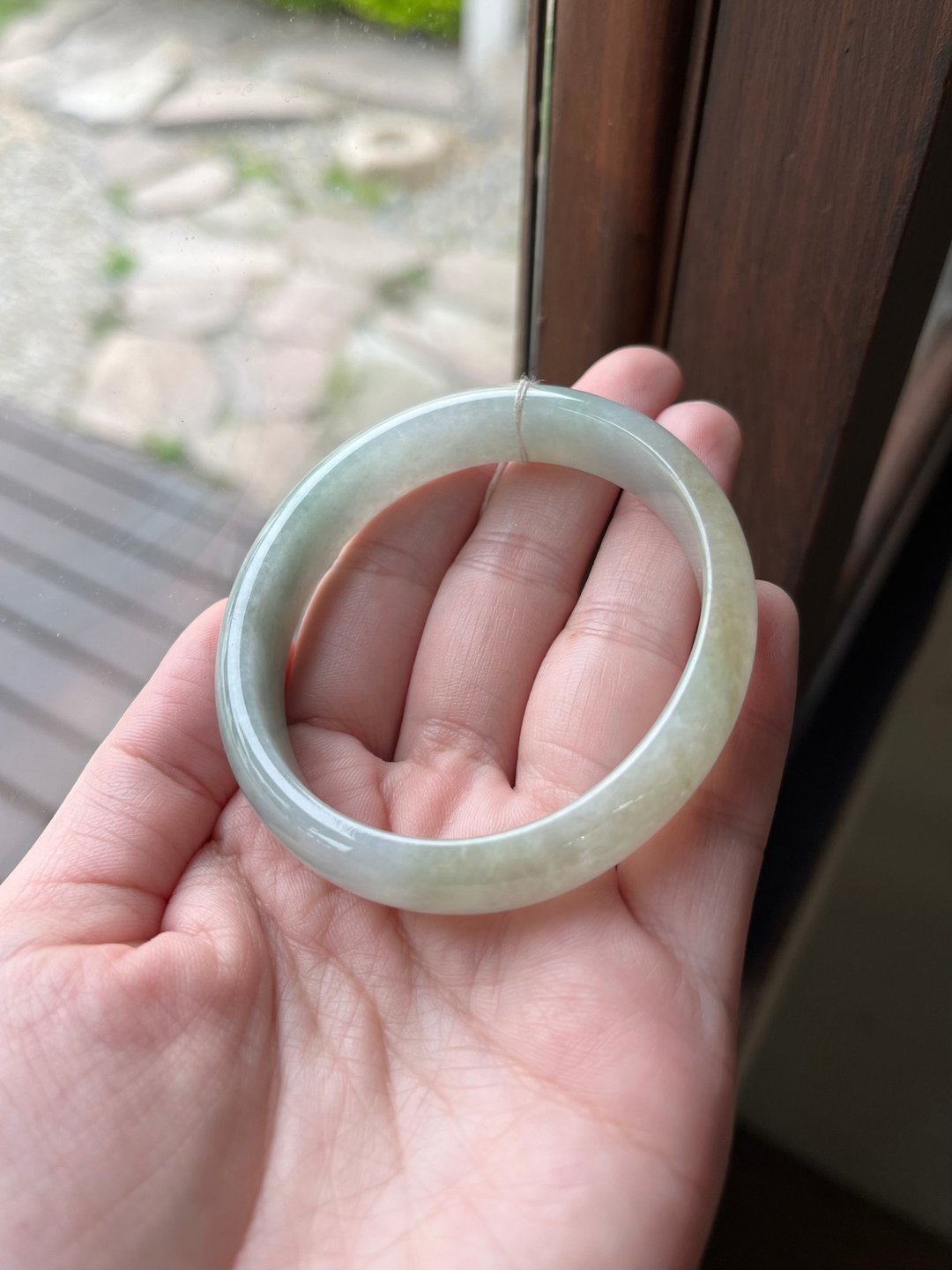 丨秋水丨半山半水双色秋香绿翡翠手镯 圈口55 缅甸玉A货 - 手链/手环 - 玉石 绿色