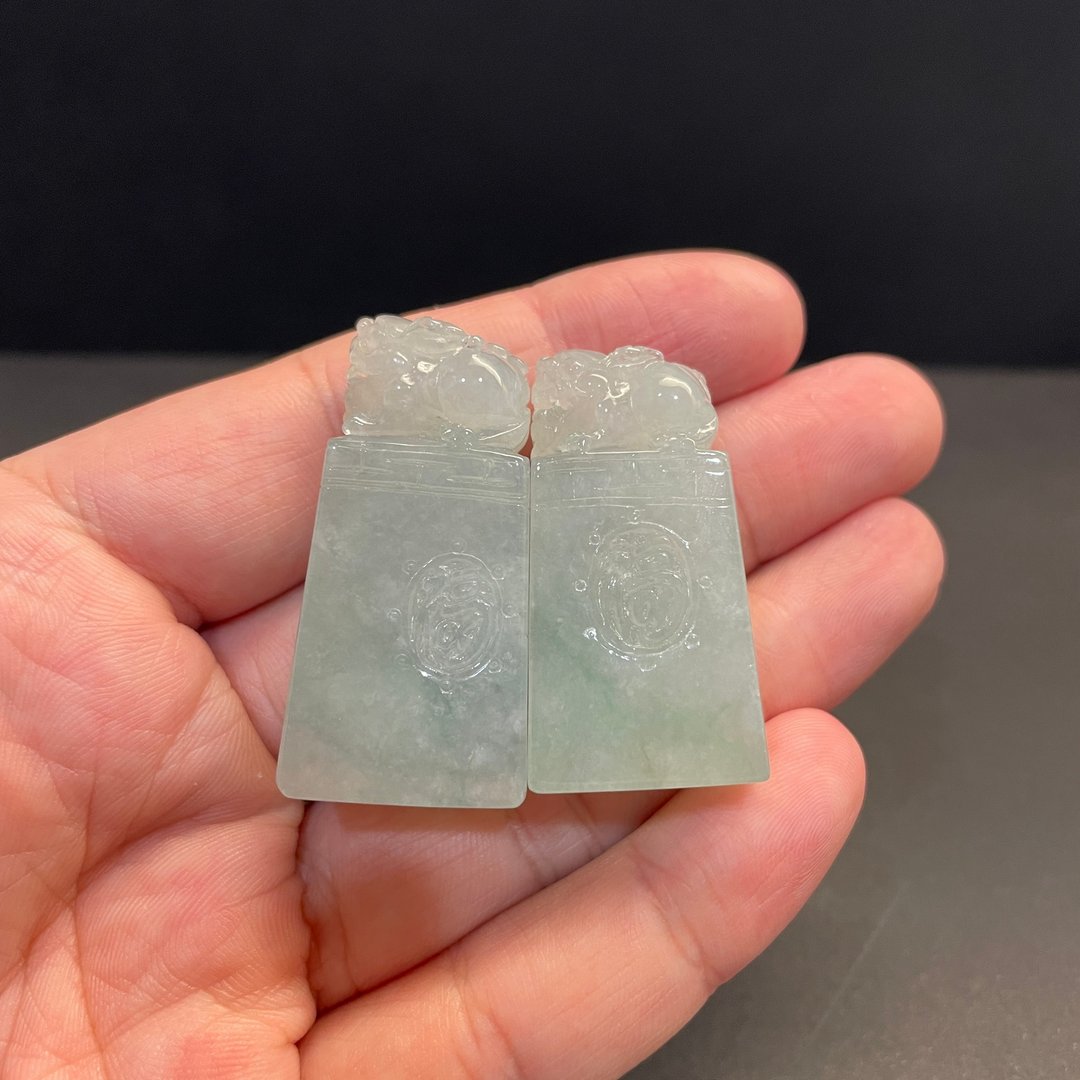 瀚玉珠宝 天然翡翠 冰种貔貅印章一对 福禄 翡翠对章 双双对对 - 其他 - 玉石 