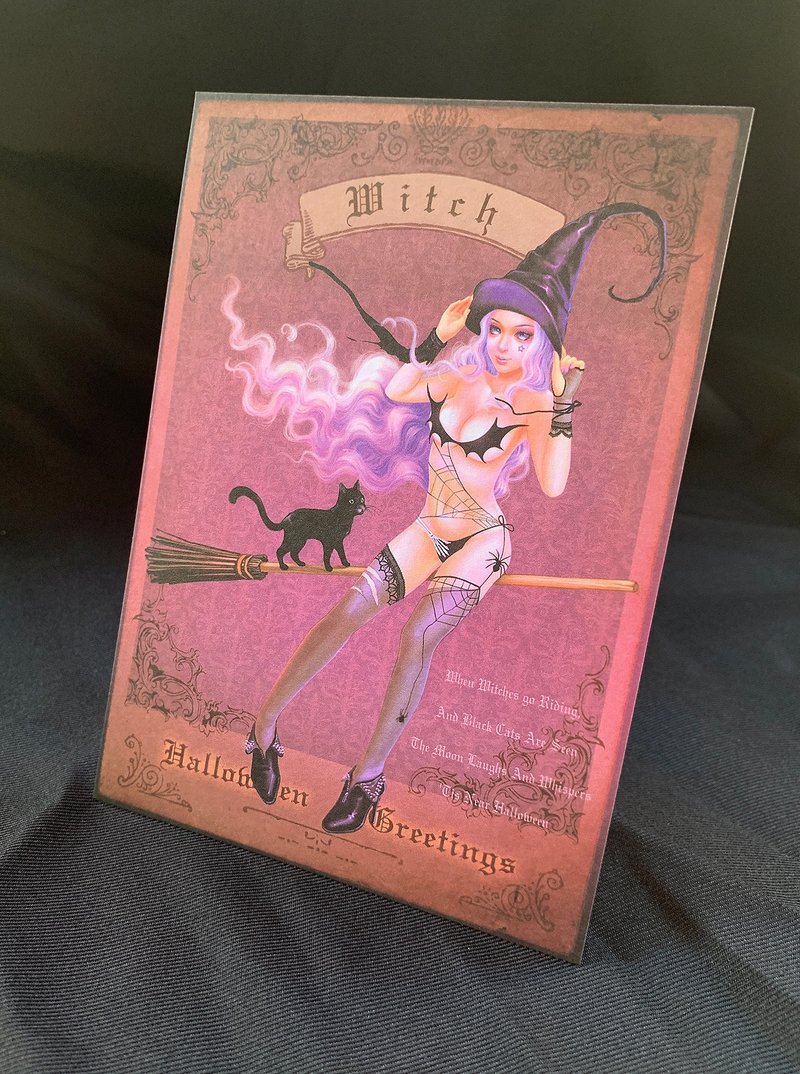 【限量明信片】万圣节-巫婆与黑猫 - 卡片/明信片 - 纸 紫色