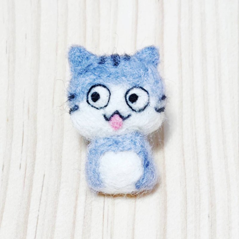 大眼白的灰虎斑猫-羊毛毡 别针或磁铁 - 冰箱贴/磁贴 - 羊毛 灰色