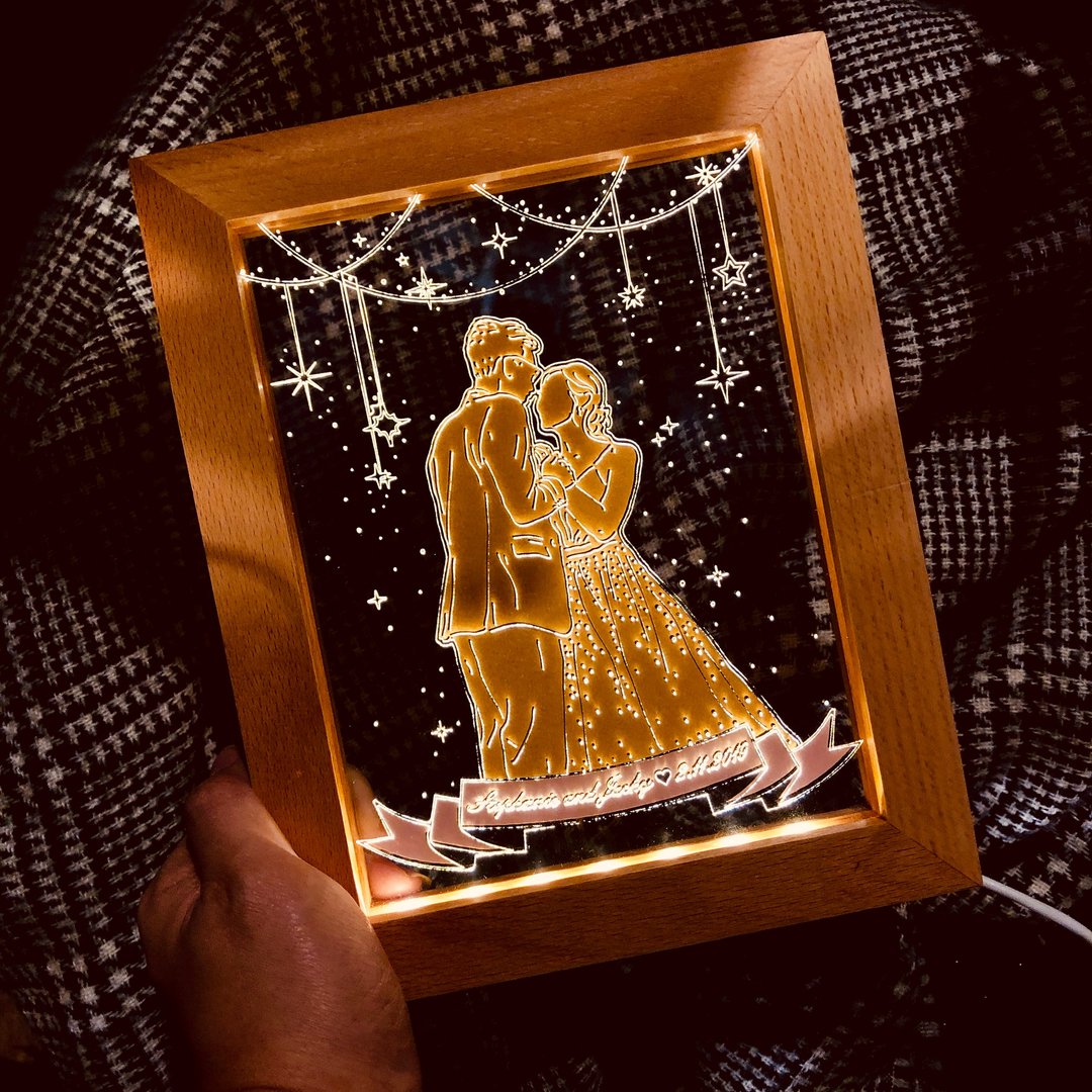 【定制化礼物】相框灯画 圣诞结婚周年纸婚礼物 人像剪影纸雕夜灯 - 订制画像 - 纸 橘色