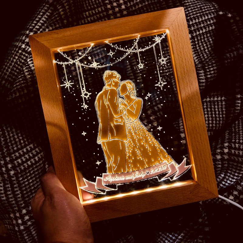 【定制化礼物】相框灯画 结婚生日周年纸婚礼物 人像剪影纸雕夜灯 - 订制画像 - 纸 橘色