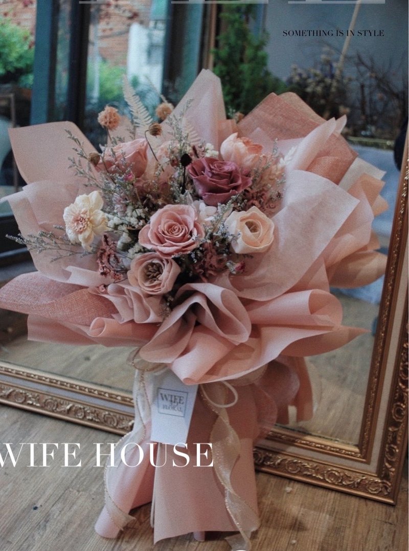 莫兰迪粉永生花束/生日花束/升迁花束/求婚花束 - 干燥花/捧花 - 植物．花 粉红色