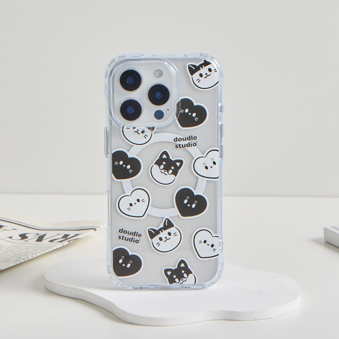 doudle studio爱心豆喵乱花抗黄防摔MagSafe iPhone手机壳 - 手机壳/手机套 - 塑料 透明