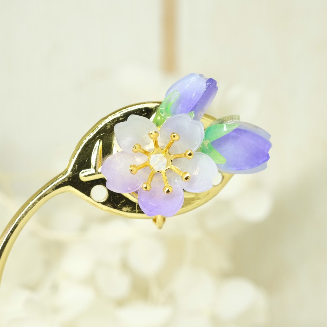 樱花花蕾耳环 -蓝紫色-【等待自己的春天】 - 耳环/耳夹 - 树脂 蓝色