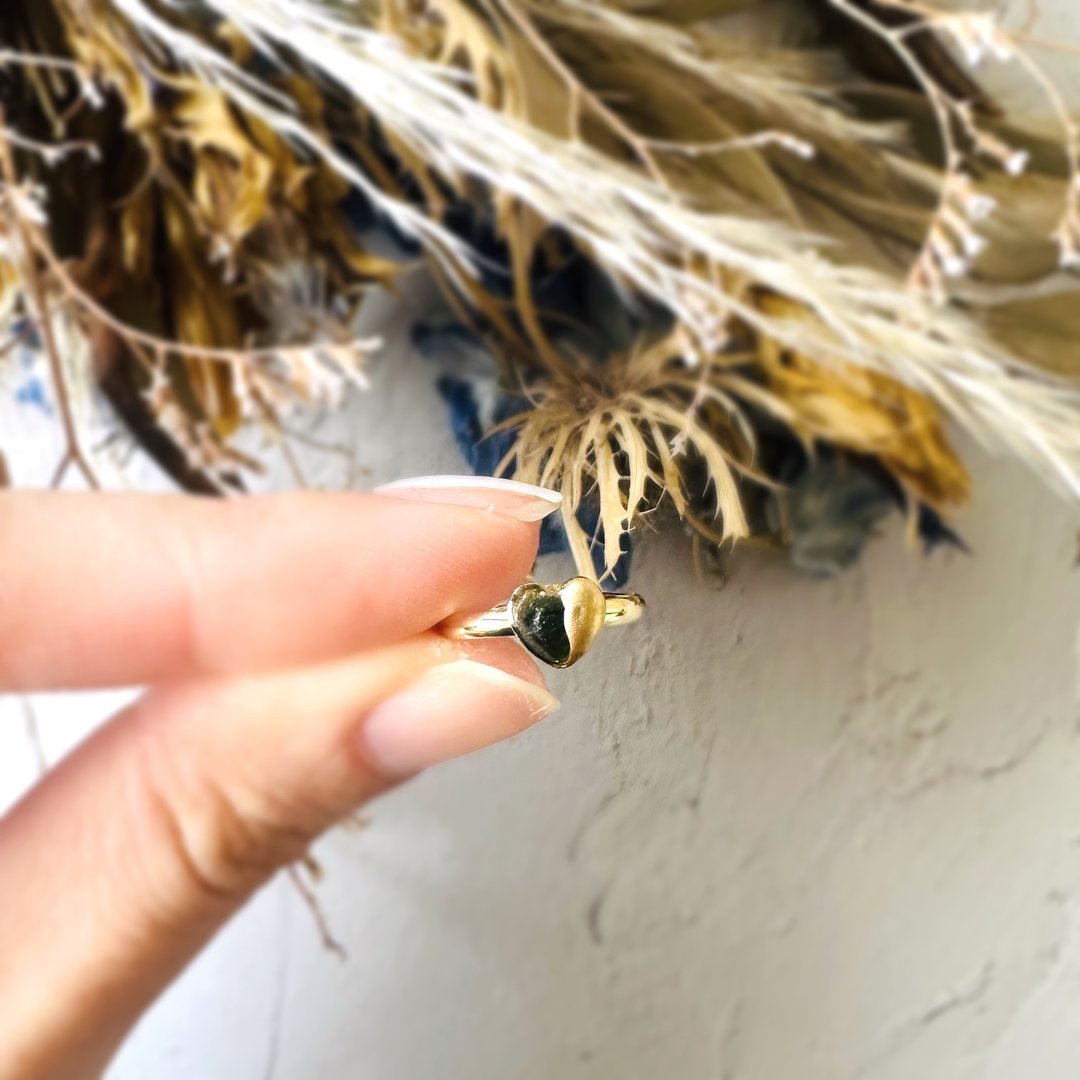 天然石 心形 戒指 金继 戒指 尾戒 对戒 碧玺 小巧 精致 纤细 迷你 金色 金 绿色 天然石戒指 天然石指环 - 戒指 - 半宝石 绿色