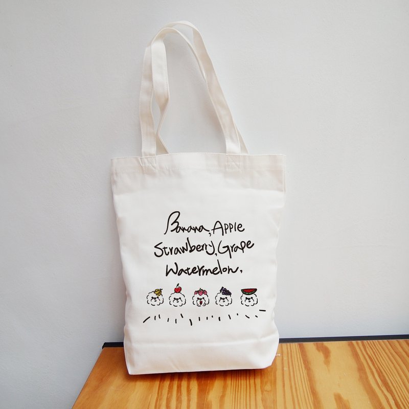 宠物系列-水果比熊犬插画帆布包 - 侧背包/斜挎包 - 棉．麻 白色