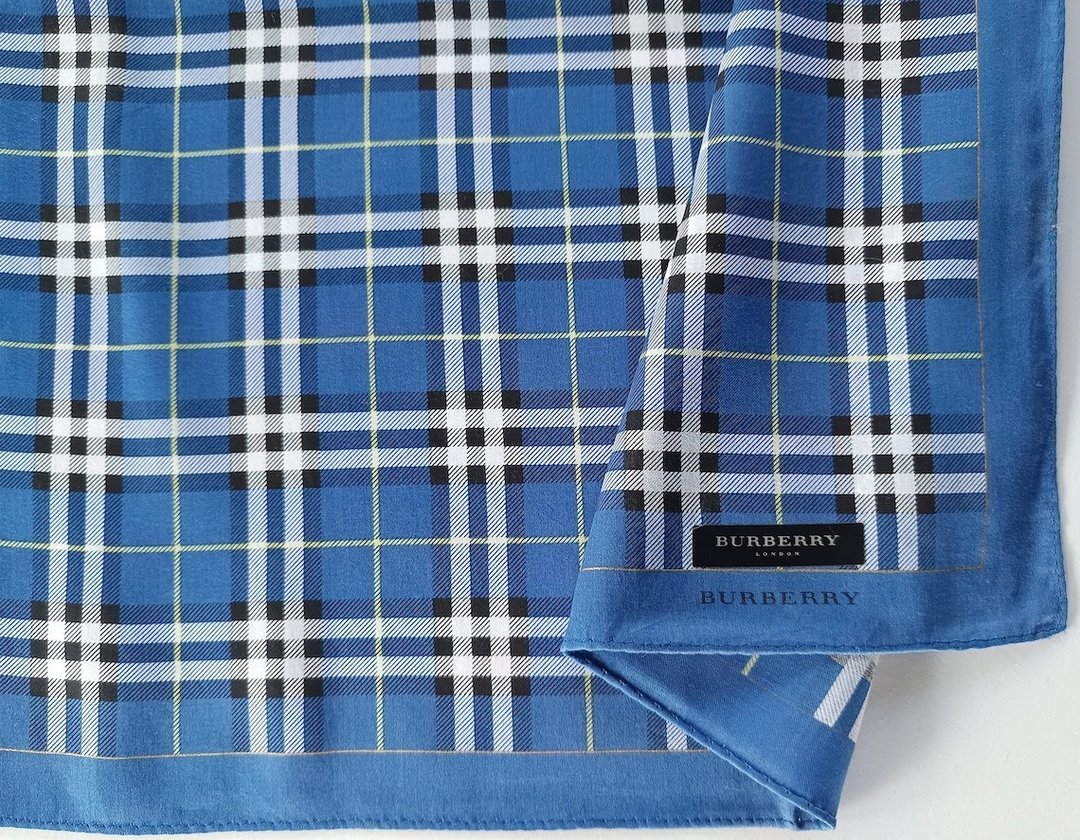 Burberry 古董手帕 蓝色格纹 - 口袋巾 20 x 19.5 英寸 - 手帕/方巾 - 棉 蓝色