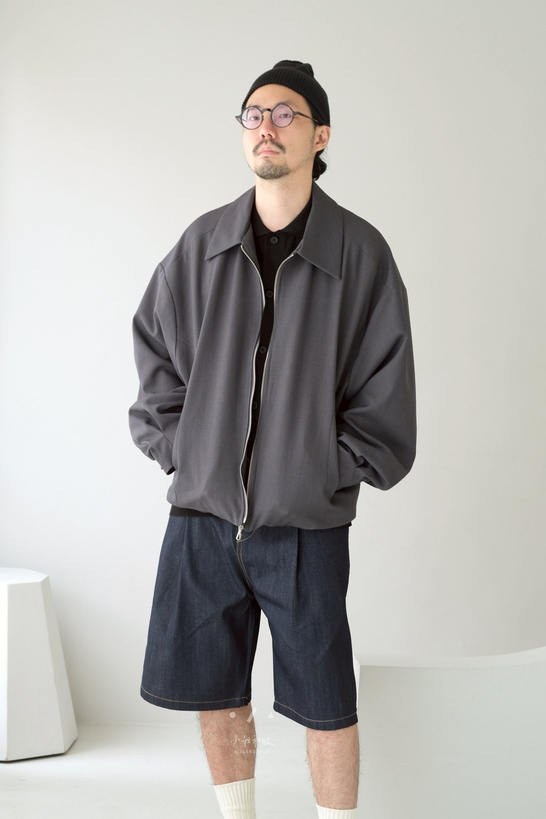 Mr. General袖缝拉链宽松西装外套 - 两色 - 墨灰 - 男装外套 - 棉．麻 灰色