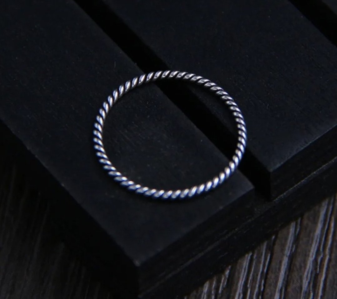 925纯银 扭纹戒指 1MM 极细关节戒指 编织戒指 韩系 MINI - 戒指 - 纯银 银色