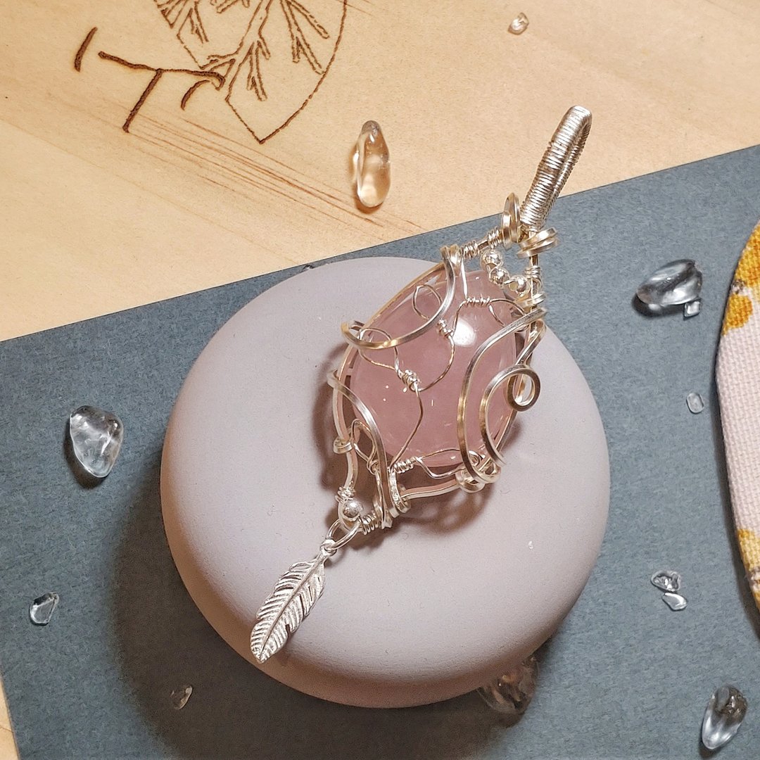 【山眠】春舞 粉晶吊坠 艺术铜线 - 项链 - 水晶 粉红色