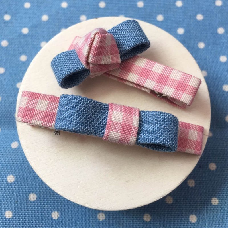 【牛仔咩咩】牛仔格子亲子夹 格纹发夹 - 发饰 - 棉．麻 多色