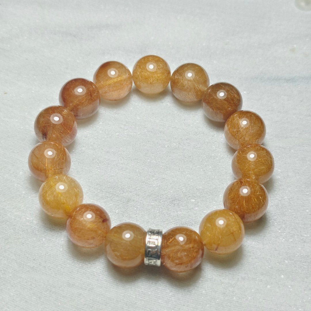 12+_13mm 金橘铜发晶银手链 - 手链/手环 - 宝石 橘色