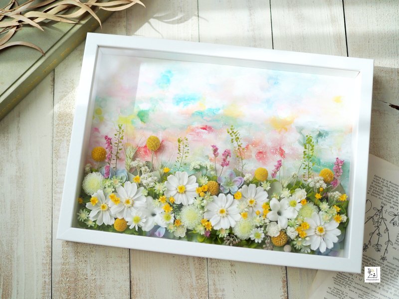 空想花庭 水彩与永生花复合媒材画框 A4 | 生日 居家装饰 - 干燥花/捧花 - 植物．花 粉红色