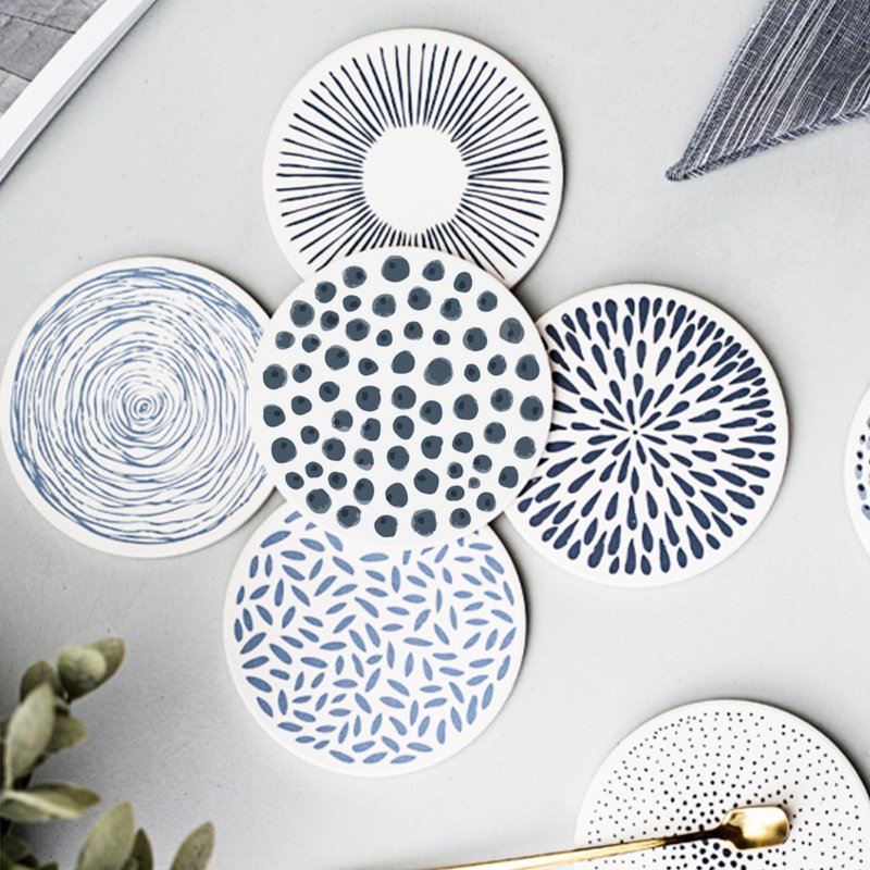 简约工艺家居日系蓝调吸水硅藻土杯垫除湿垫 - 杯垫 - 环保材料 蓝色