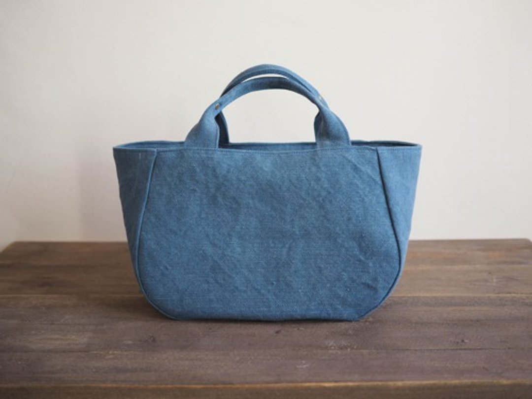 Made-to-order [MILITARY TWILL] Round tote with lid M blue - 手提包/手提袋 - 棉．麻 蓝色