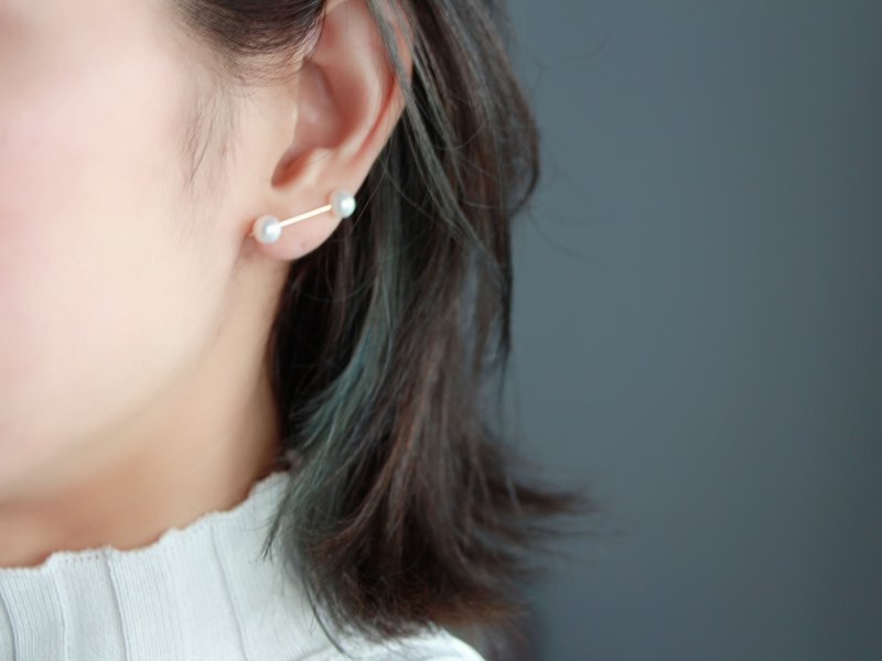 14kgf 侧珍珠夹式耳环 - 耳环/耳夹 - 其他金属 白色