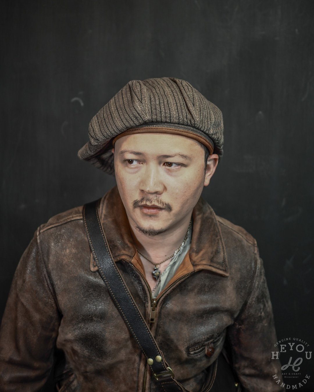 Worker Style Striped Beret - 贝雷帽 复古直纹棕 - 帽子 - 棉 多色
