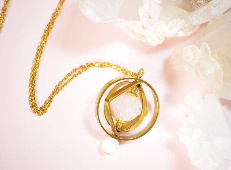 异星。白水晶天然石长项链 - 长链 - 其他金属 粉红色