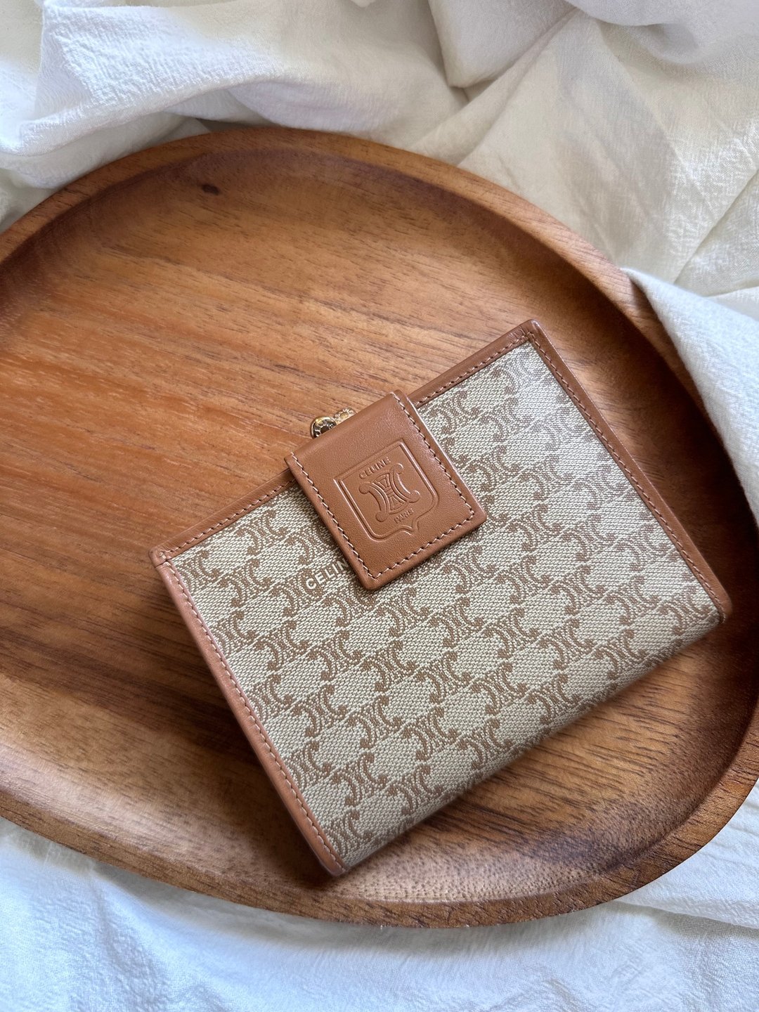 中古Vintage Celine米花凯旋门徽章口金短夹 - 皮夹/钱包 - 真皮 