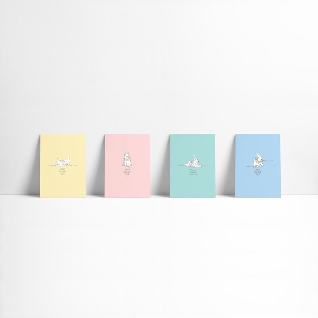 Postcard 4x6" Happy Dog Pastel Set 4 Pcs. - 卡片/明信片 - 纸 多色
