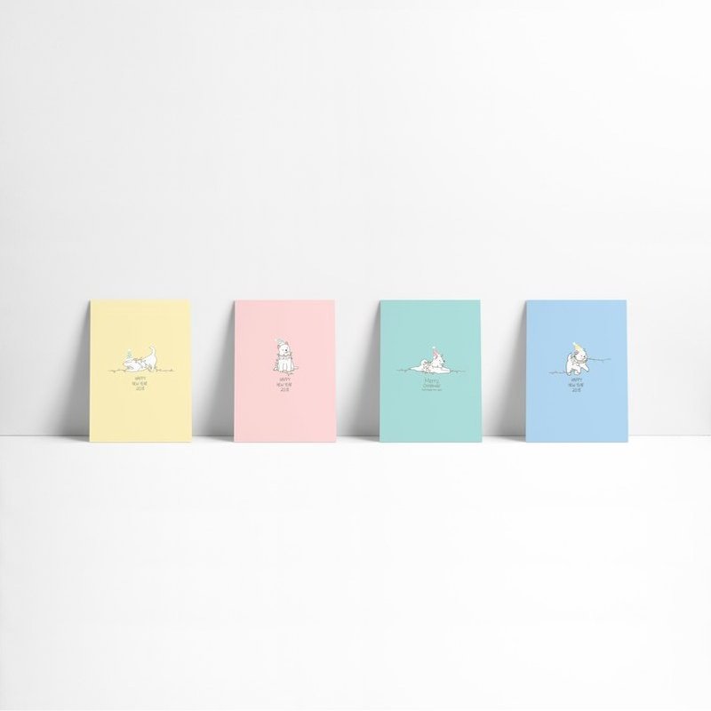 Postcard 4x6" Happy Dog Pastel Set 4 Pcs. - 卡片/明信片 - 纸 多色