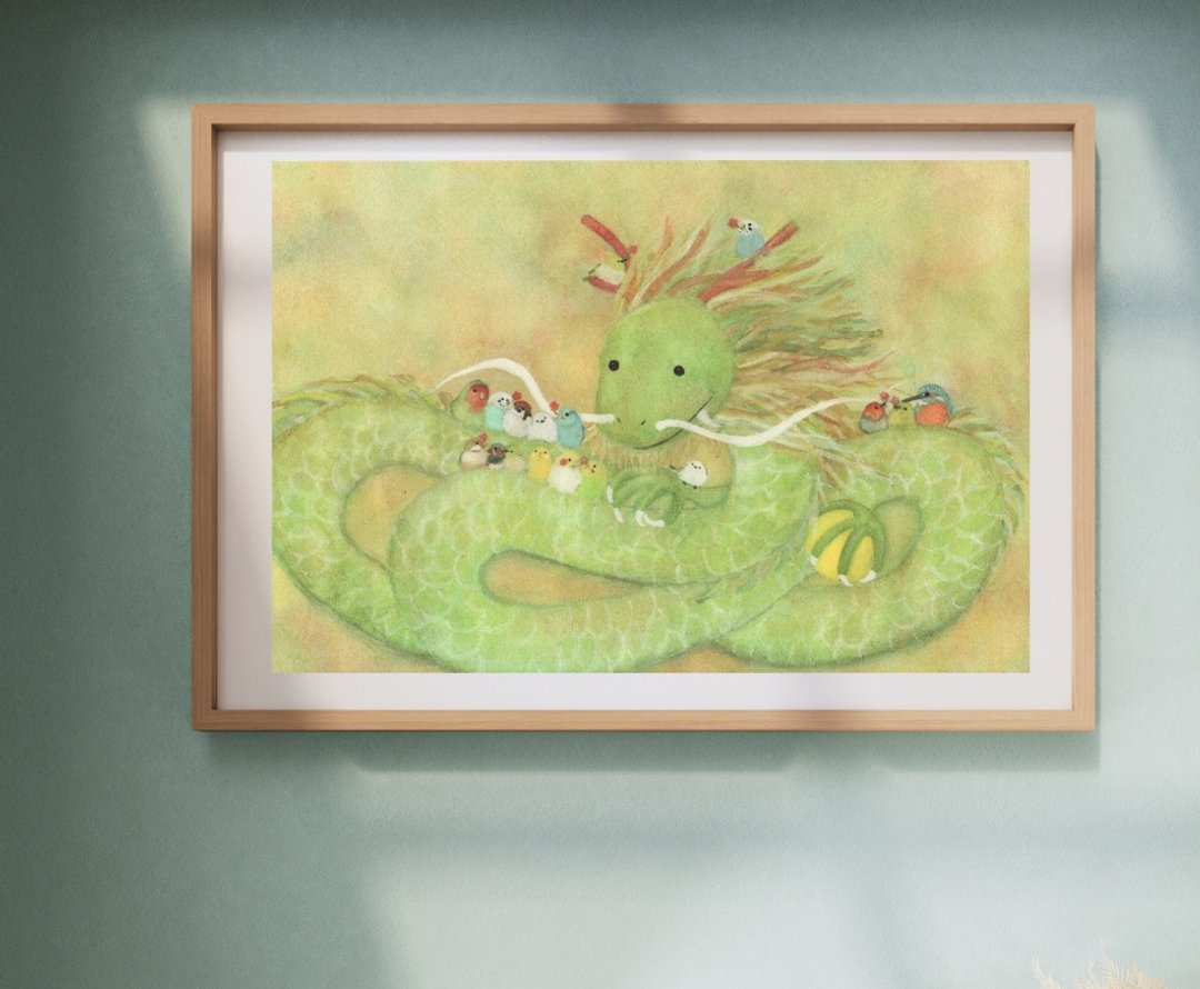 A4 小鸟与龙 龙 日本虎皮鹦鹉 麻雀 小鸟雀 - 海报/装饰画/版画 - 纸 绿色