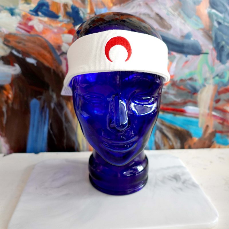 法国名牌Marine Serre红色新月LOGO白色运动橡筋发带头箍高级古着 - 发带/发箍 - 其他材质 白色