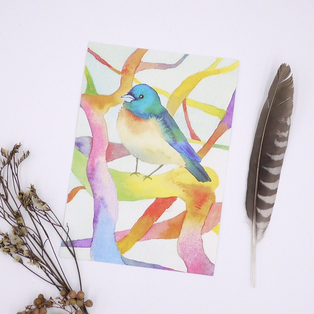水彩画作 树上鸟儿 可爱 动物- 明信片 / 卡片 watercolour postcard - 卡片/明信片 - 纸 多色