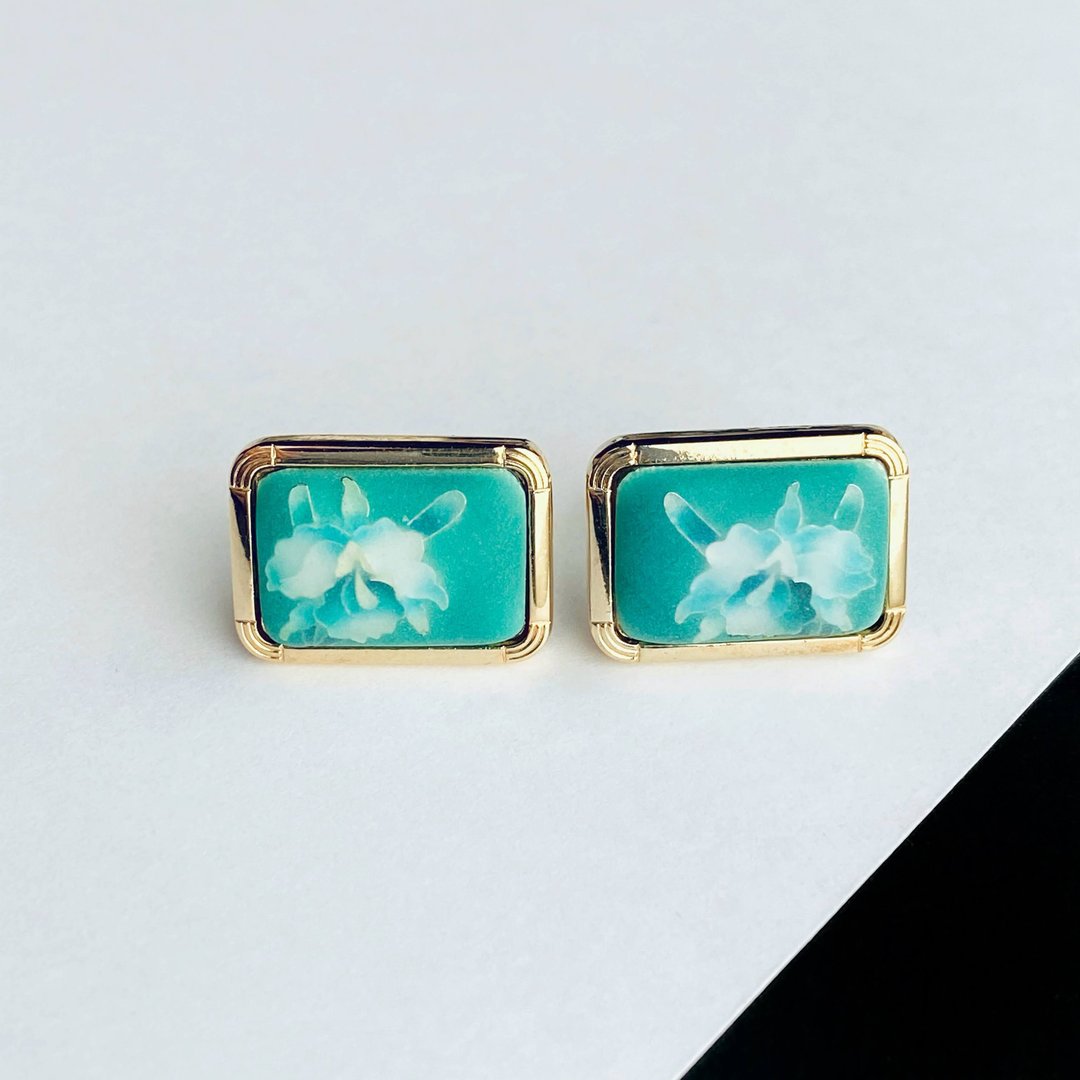 Frosted Cattleya [Jade Jade] Cloisonne Cufflinks Cufflinks Pure Silver Frosted Wired Cloisonne 18kgf - 袖扣 - 其他材质 绿色