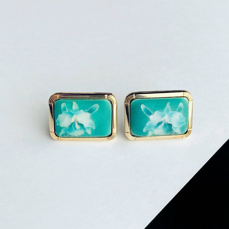 Frosted Cattleya [Jade Jade] Cloisonne Cufflinks Cufflinks Pure Silver Frosted Wired Cloisonne 18kgf - 袖扣 - 其他材质 绿色