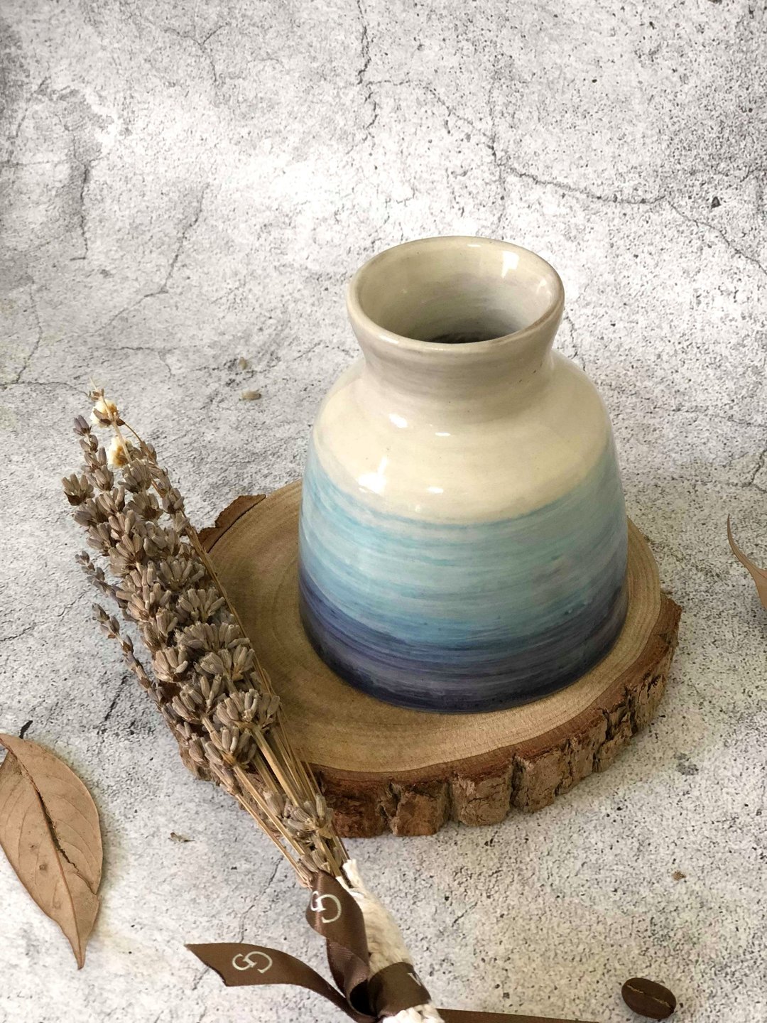 渐层蓝-阔口花器 - 花瓶/陶器 - 陶 蓝色
