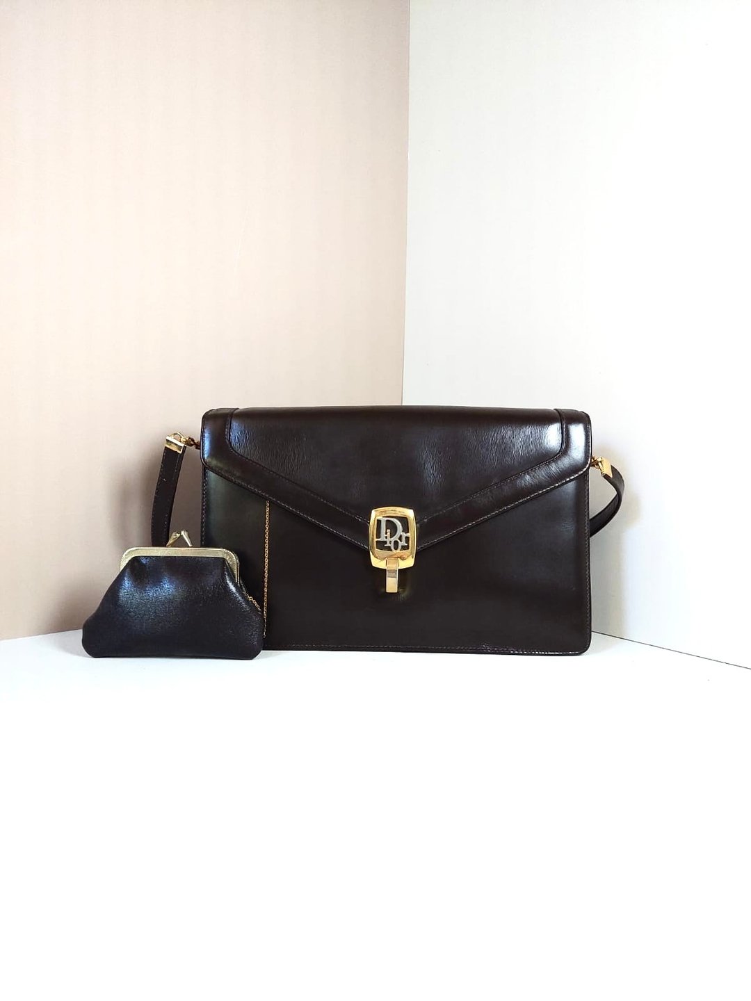 【特选货品】中古二手Dior咖啡色皮革单肩侧背孭亲子小包古董信封 - 侧背包/斜挎包 - 真皮 咖啡色