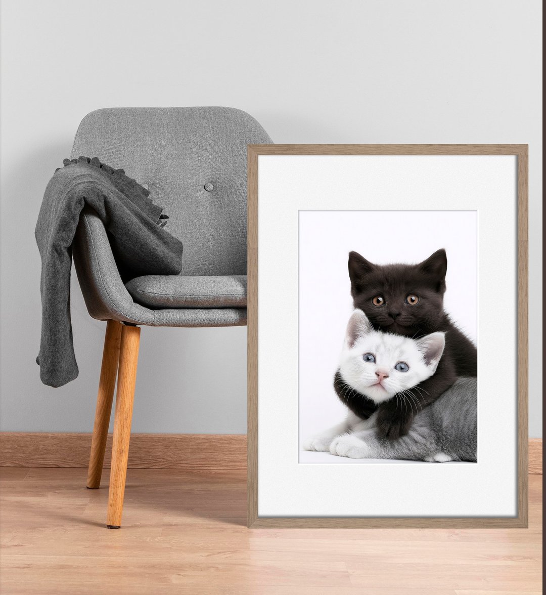 装饰画-附画框 | 猫| 入厝礼| 挂画| 民宿布置| 海报 - 画框/相框 - 木头 卡其色