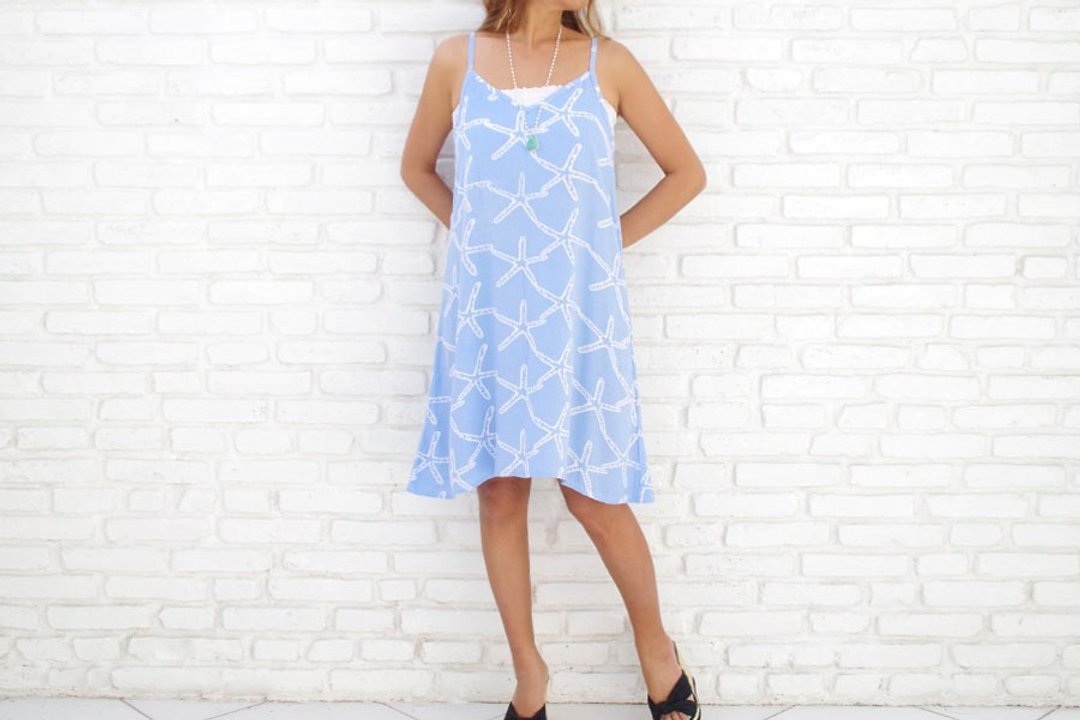 Starfish camisole dress <Blue> - 洋装/连衣裙 - 其他材质 蓝色