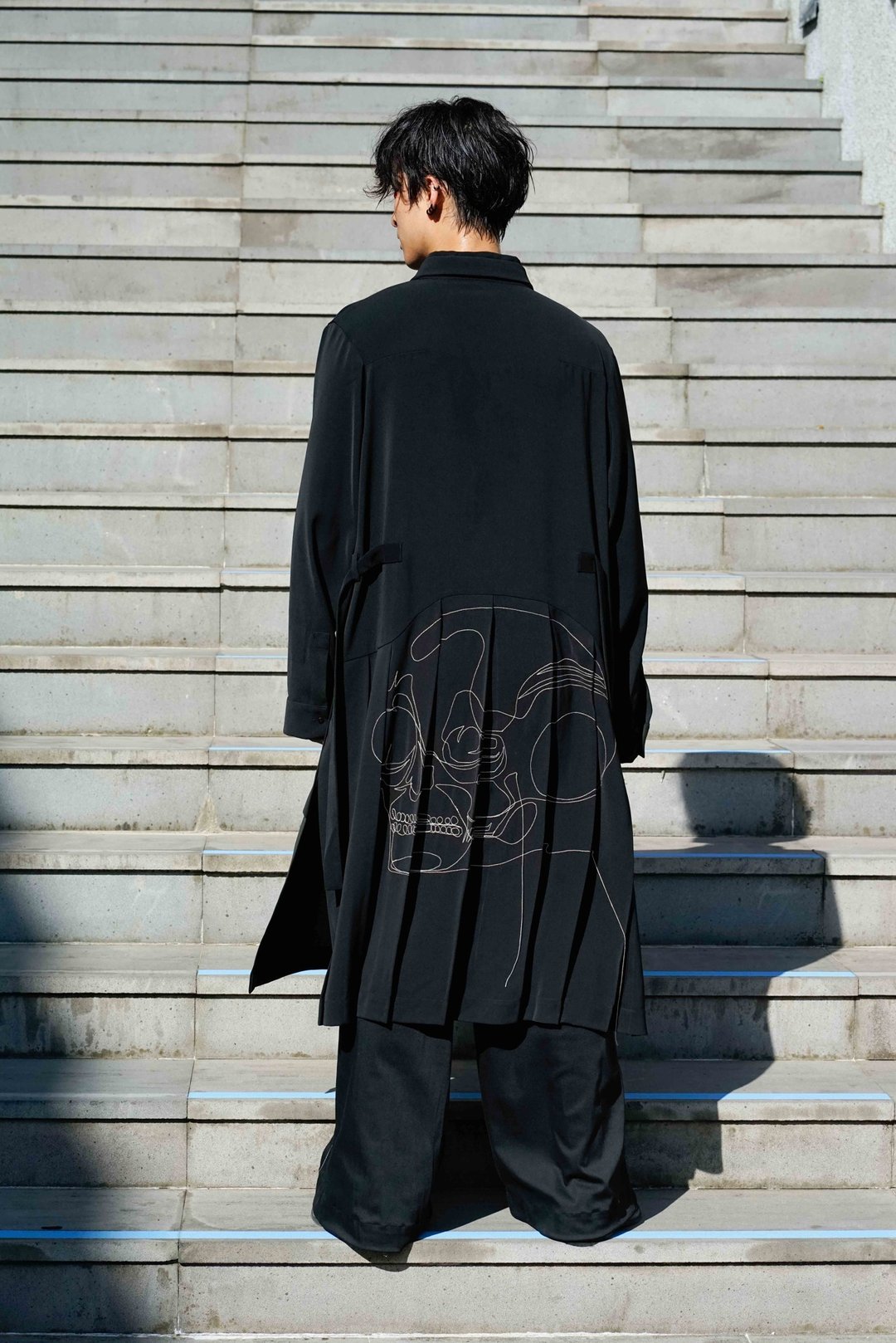 20SS 双层领型骷髅长版衬衫 - 中性连帽卫衣/T 恤 - 聚酯纤维 黑色