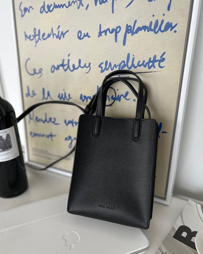 韩国 The Ally | LUCY BAG | 黑色 | 手袋 单肩包 - 侧背包/斜挎包 - 人造皮革 黑色