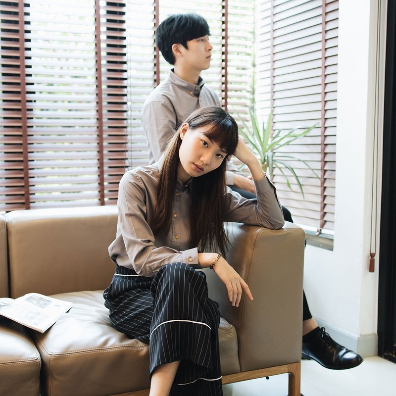 (SOLD) AIRPLANE // grey // women long sleeves - 女装衬衫 - 棉．麻 灰色