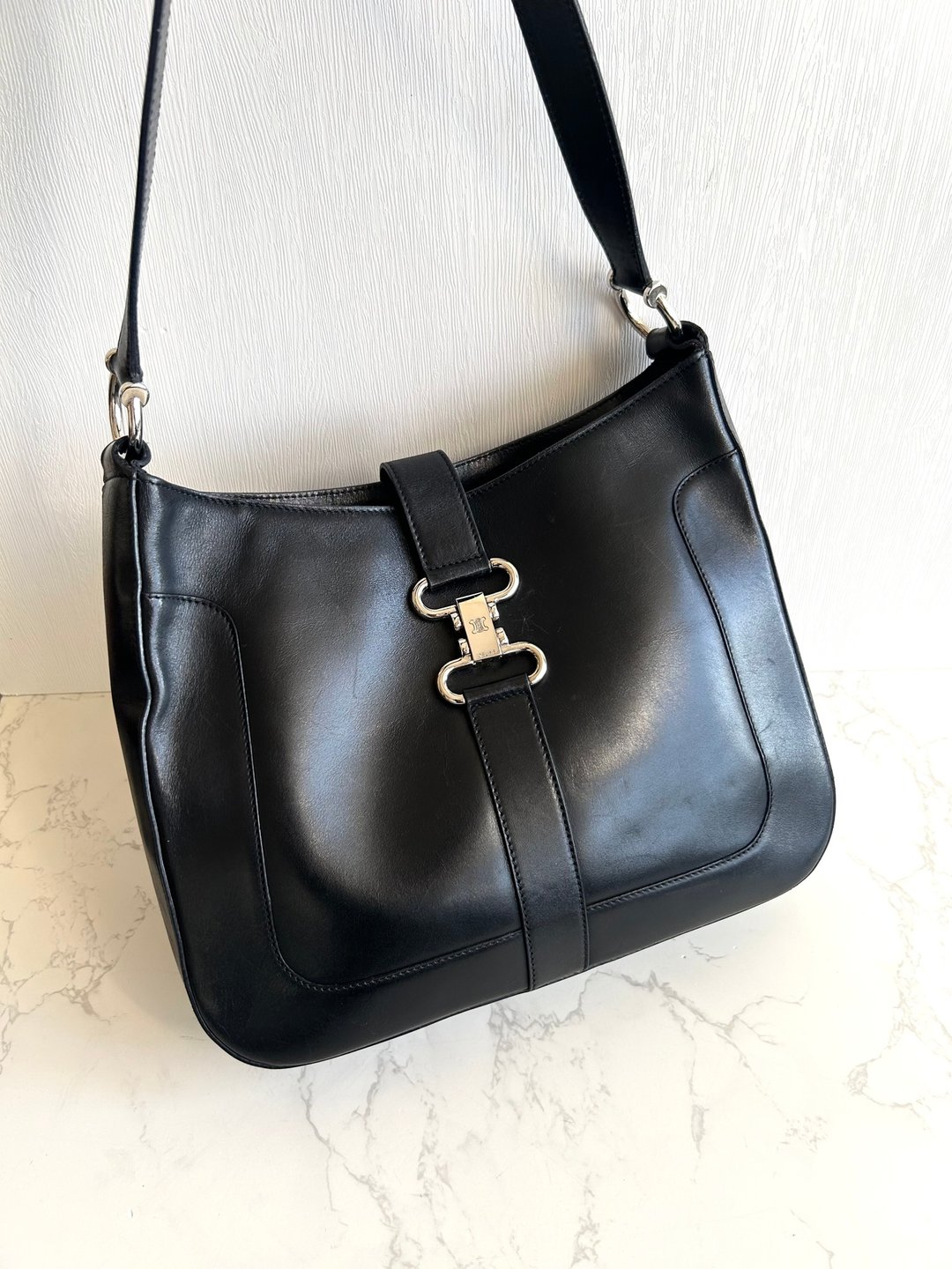 中古包 Celine 黑银凯旋门流浪包 侧背包 单肩包 腋下包 二手包 - 侧背包/斜挎包 - 真皮 黑色