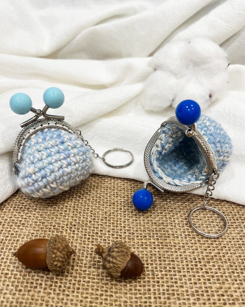 【迷你口金包】限定款-渐变蓝 钥匙圈/吊饰 - 零钱包 - 羊毛 
