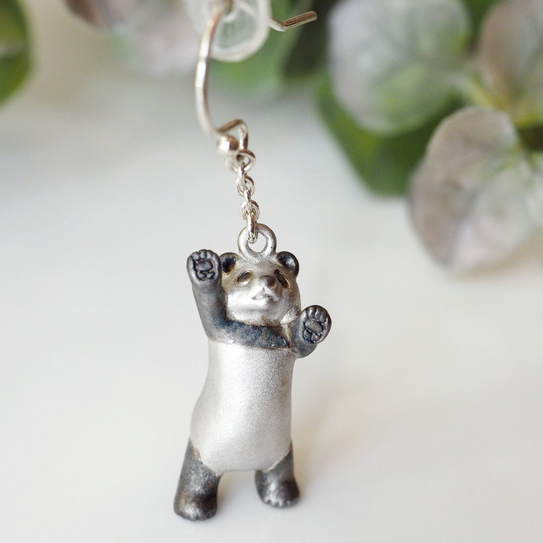 standing panda Clip-On - 耳环/耳夹 - 纯银 白色