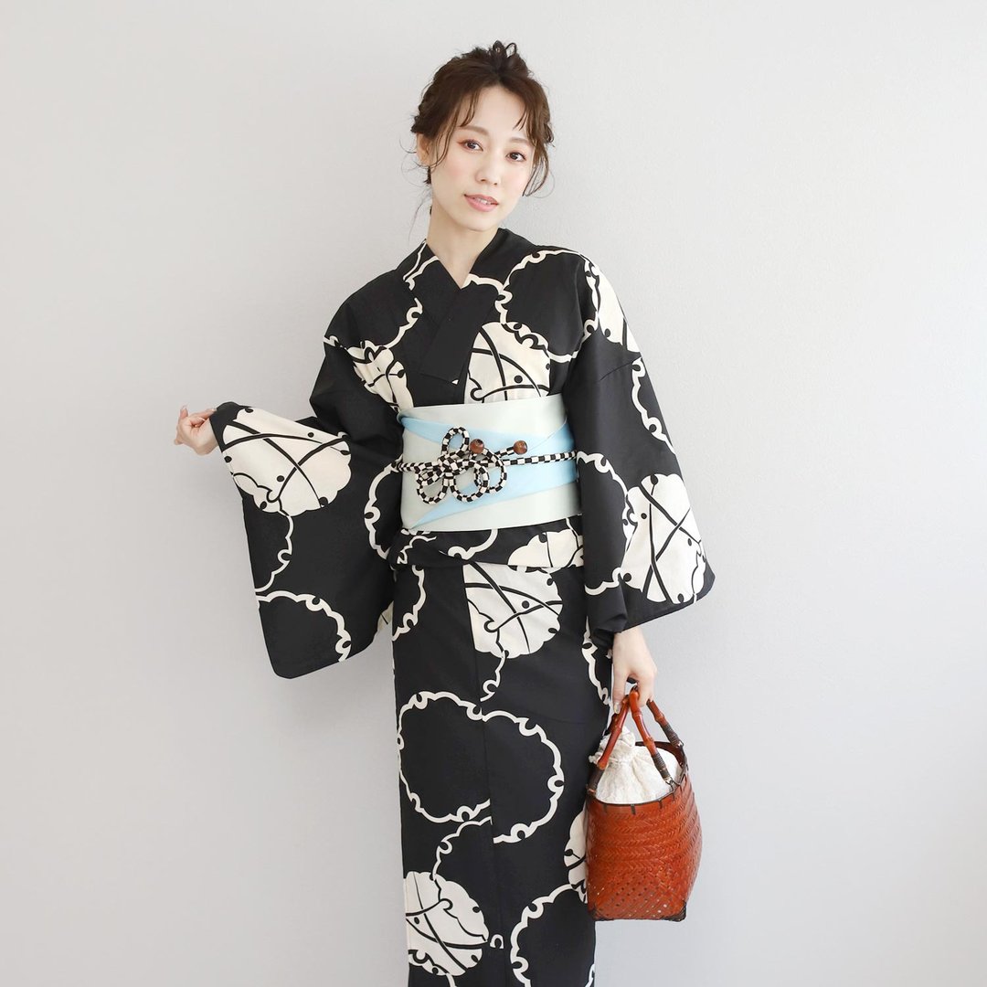 日本 和服 女性 浴衣 腰封 2件组 F Size x18-08 yukata - 其他 - 棉 黑色