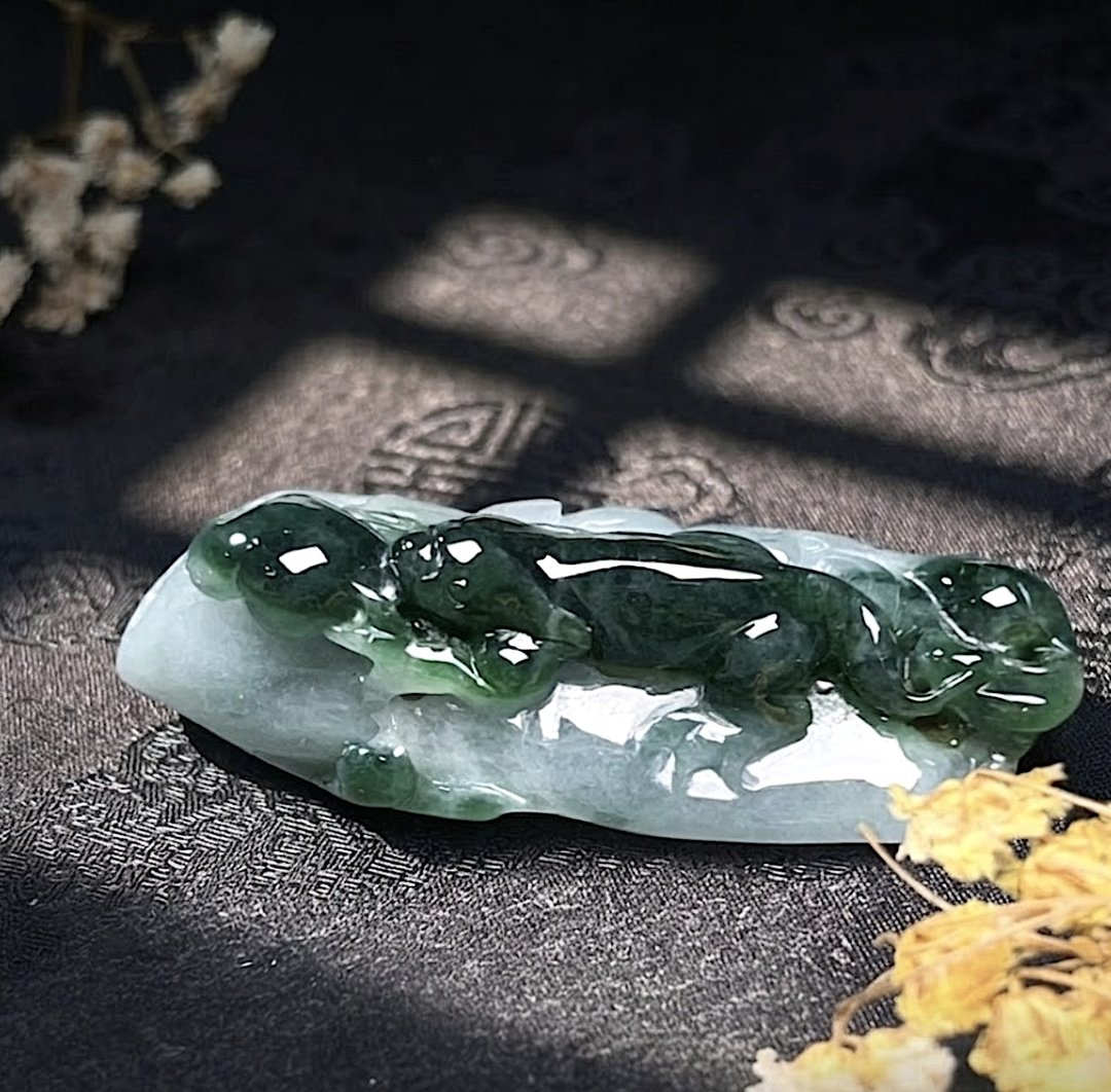 飘花翡翠螭龙 | 天然缅甸A货翡翠 | 送礼 - 吊饰 - 玉石 透明