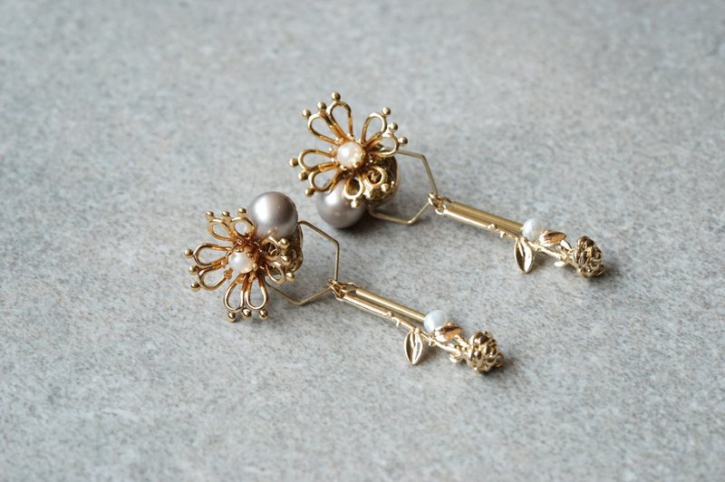 瑰丽 - 天然珍珠花片耳环 (医疗级抗敏钢针 / 耳夹) - 耳环/耳夹 - 珍珠 白色