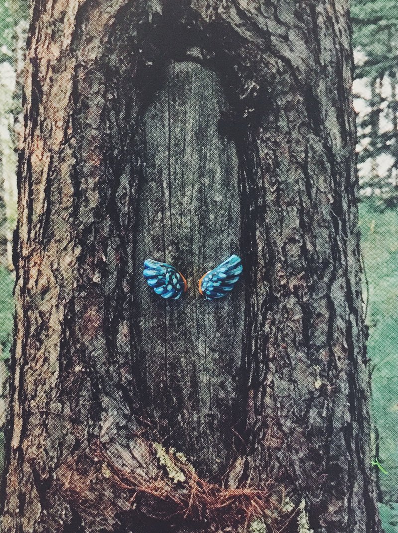 手绘耳环 - 翠鸟翅膀 / Kingfisher wings / カワセミの翼 - 耳环/耳夹 - 铜/黄铜 蓝色