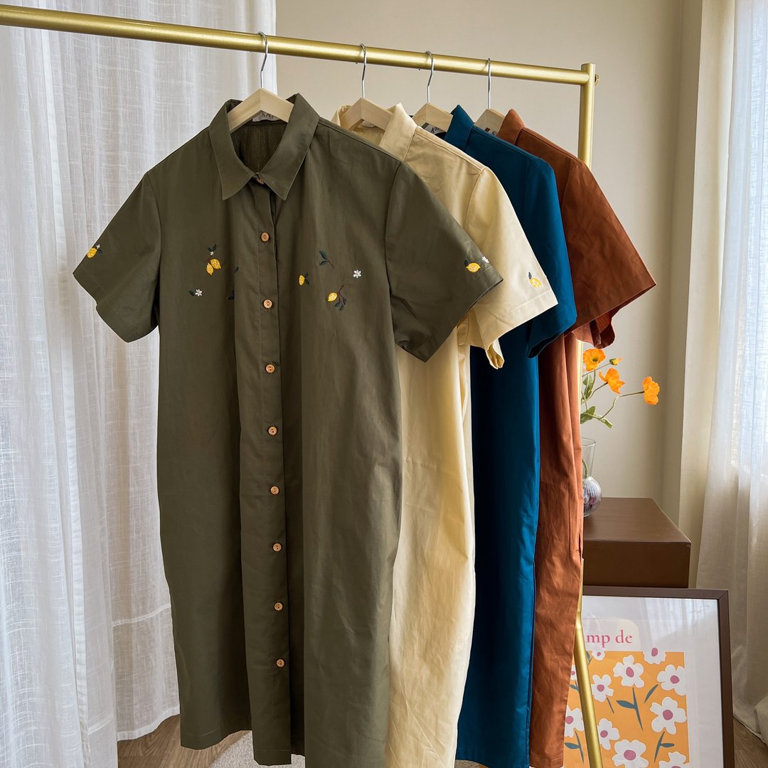 Shirt Dress : 连衣裙  Green绿色的 - 洋装/连衣裙 - 棉 绿色
