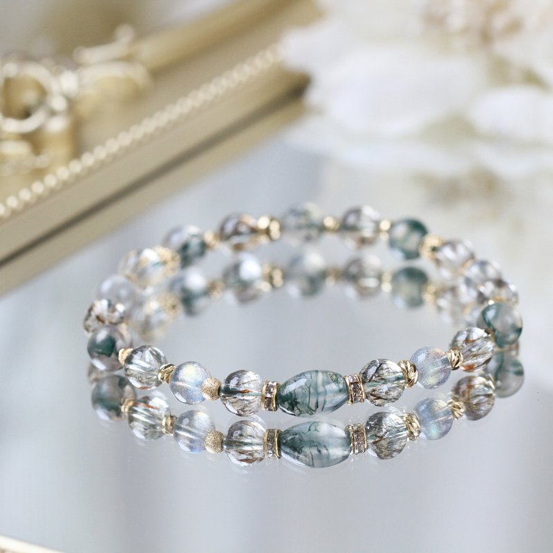 黑金超七 水草玛瑙 拉长石 开运招财正能量 水晶手链 定制化礼物 - 手链/手环 - 水晶 绿色