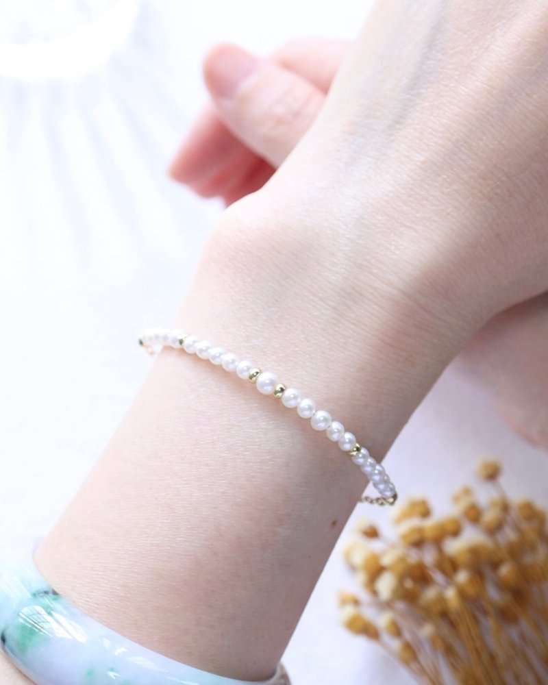 天然珍珠 18K 镀金不对称半链拼接手链 3mm 珍珠手链 - 手链/手环 - 珍珠 