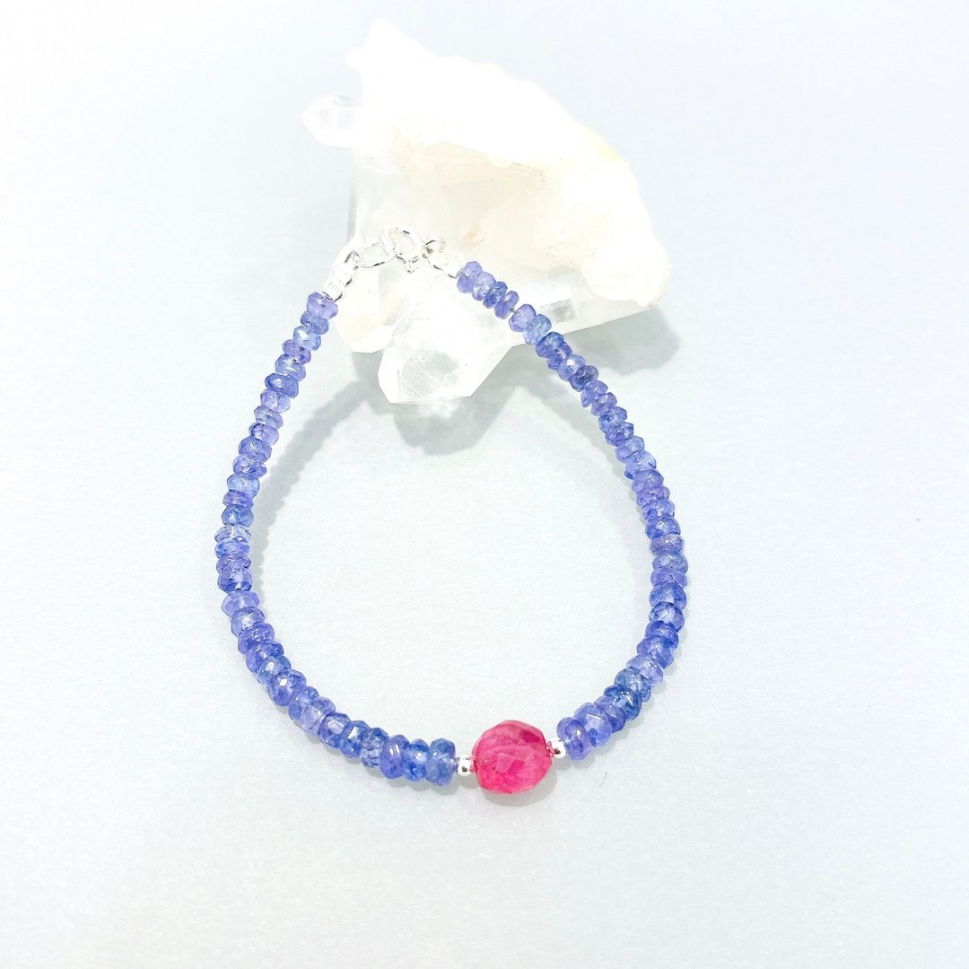 Ops Tanznite Ruby silver bracelet - 丹泉石/纯银/红宝石/限定 - 手链/手环 - 宝石 蓝色